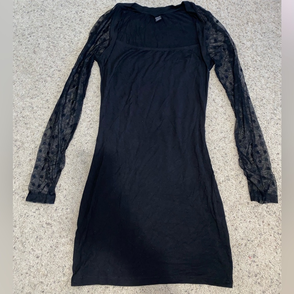 Long Dotted Mesh Sleeve Mini Dress Size 4